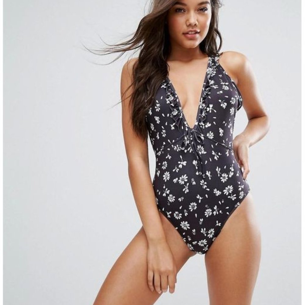 (ASOS) Fashion Union Ruffle Floral Swimsuit